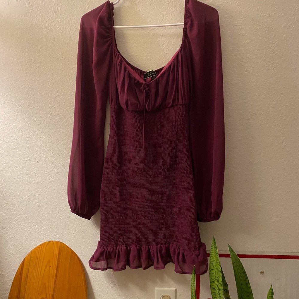 Purple off the shoulder mini dress
